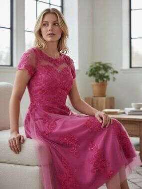 Prom Cocktail Dress Gown Gallery Hot Pink Tulle  NWT